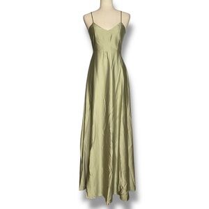 Show Me Your Mumu Celery Green Satin V-Neck Fit & Flare Maxi Gown Size XSmall
